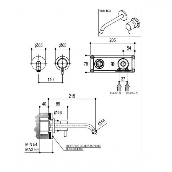 Ritmonio Reverso Q0BA6014SPSX praustuvo maišytuvas iš sienos su potinkine dalimi