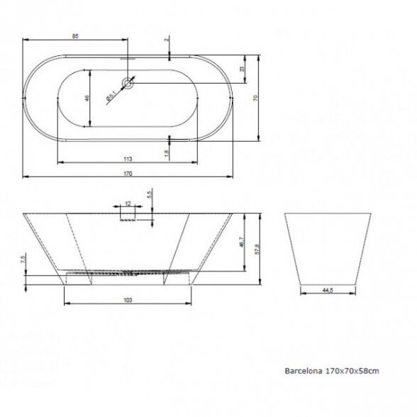 RIHO BARCELONA lieto akmens pastatoma vonia 170x70 cm 3