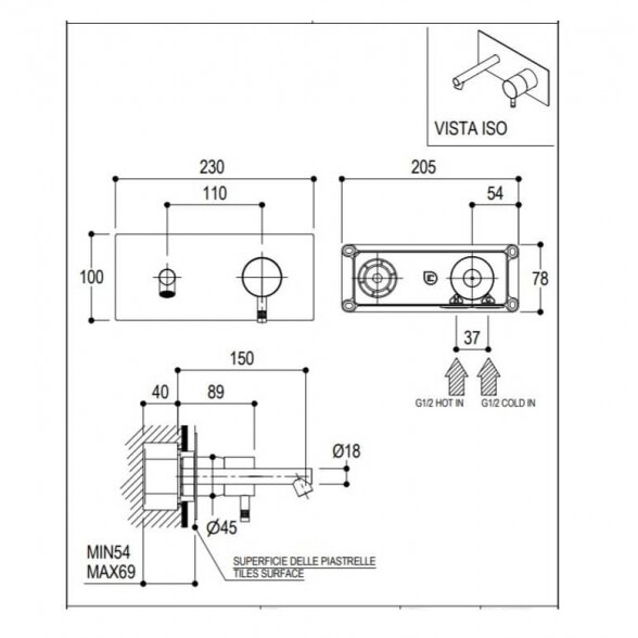 Ritmonio Diametro35 Inox E0BA0113D praustuvo maišytuvas iš sienos su potinkine dalimi 1