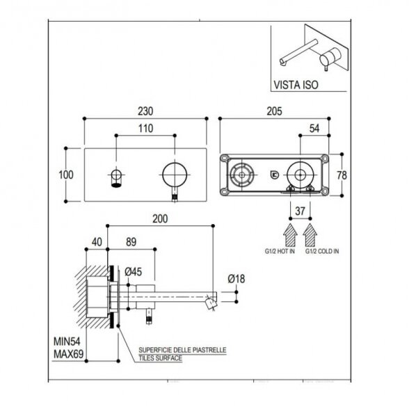 Ritmonio Diametro35 Inox E0BA0114D praustuvo maišytuvas iš sienos su potinkine dalimi 1