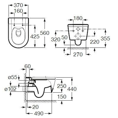 Roca Inspira round pakabinamas klozetas su Rimless technologija ir lėtaeigiu dangčiu 8