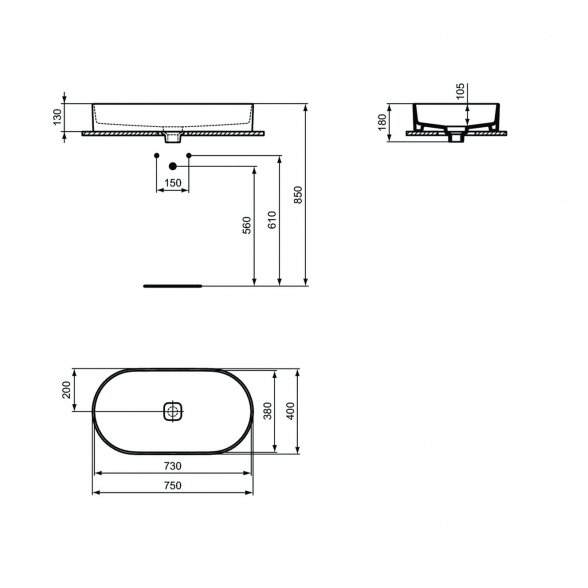 Standard Strada II T298001 pastatomas ant stalviršio praustuvas 75x40 cm 1