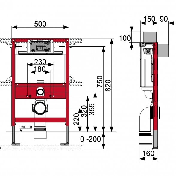 Tece pažemintas 820mm potinkinis rėmas su tvirtinimais 1