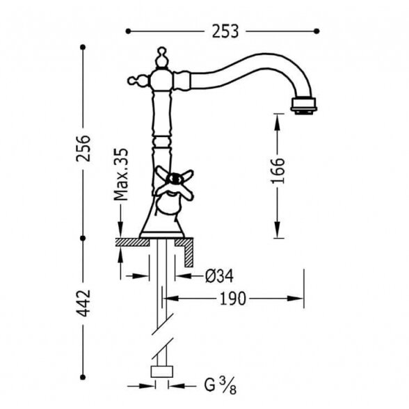 Tres Tres-Clasic 24210902 aukštas praustuvo maišytuvas 19 cm 6