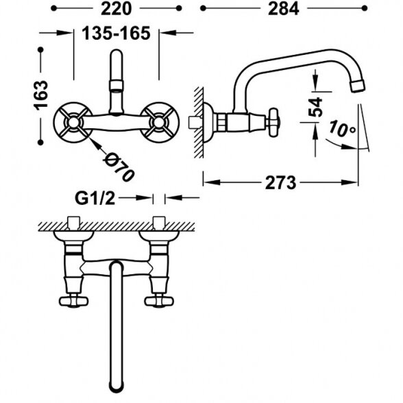 Tres Tres-Clasic 242.215.01 virtuvinis maišytuvas iš sienos 137 mm 4