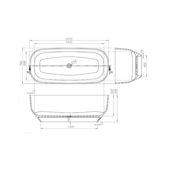 Vayer Serpens 1650x750 mm lieto akmens laisvai pastatoma vonia 4