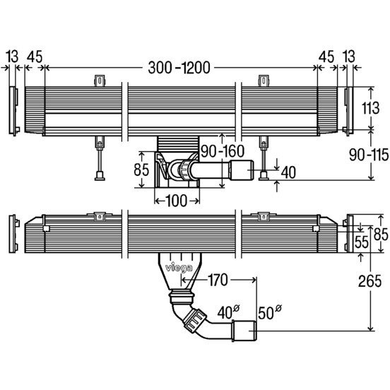 Viega Advantix vario sieninis dušo latakas pjaustomas 300-1200mm 5