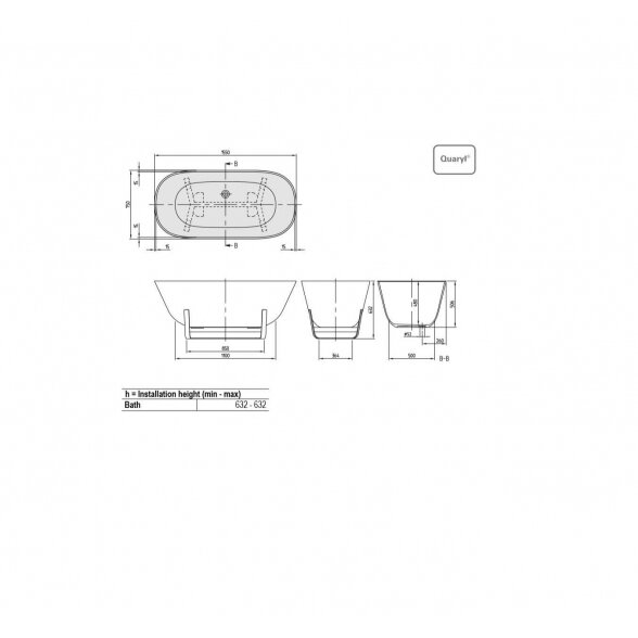 Villeroy & Boch Antheus akrilinė ovalo formos laisvai pastatoma vonia 155x75, rozinės spalvos 1