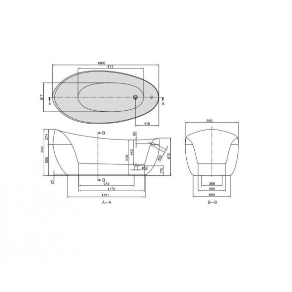 Villeroy & Boch Aveo ovali akrilinė laisvai pastatoma vonia 190x95 cm 4