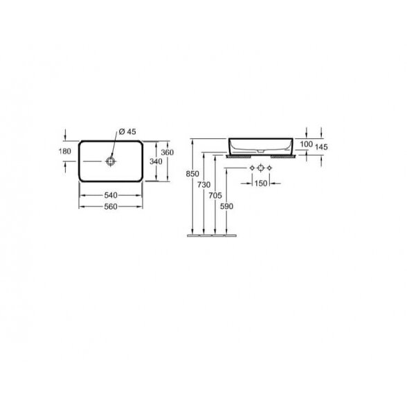 Villeroy & Boch Collaro 56x36 pastatomas ant stalviršio praustuvas 2