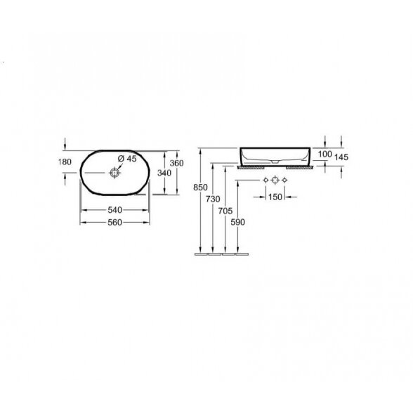 Villeroy & Boch Collaro 56x36 pastatomas ant stalviršio praustuvas, ovalus 1