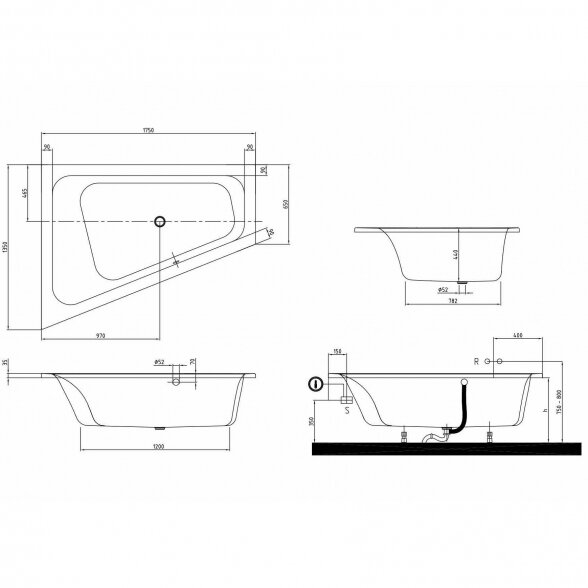 Villeroy & Boch Loop & Friends Square akrilinė asimetriškos formos vonia 175x135 2