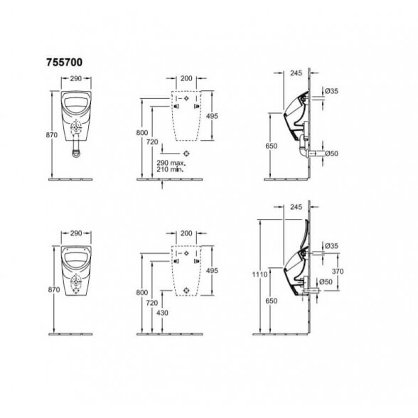 Villeroy & Boch O. Novo 290x495 pakabinamas pisuaras 1