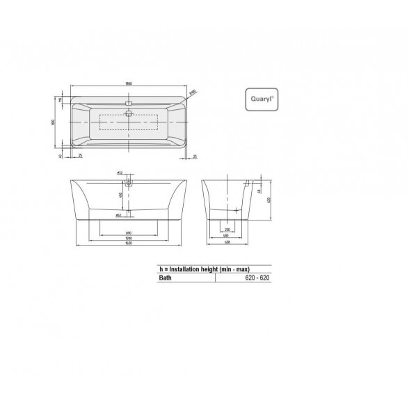 Villeroy & Boch Squaro 12 Duo laisvai pastatoma akrilinė vonia 180x80 cm 2