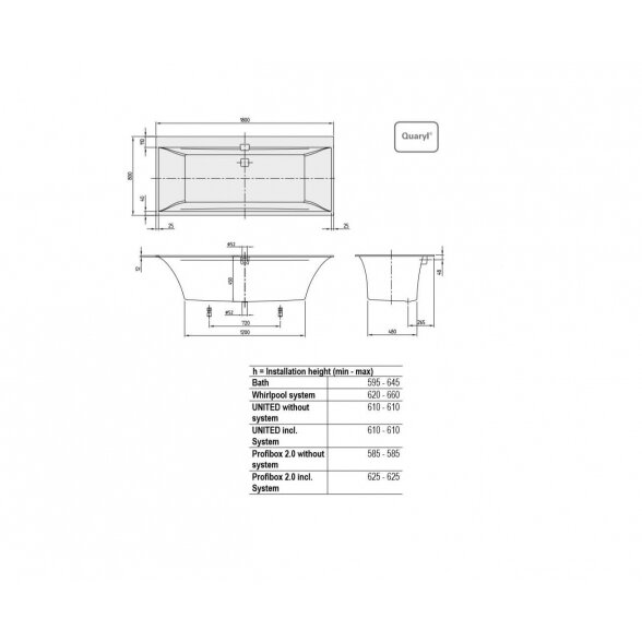 Villeroy & Boch Squaro Edge 12 vonia su kojomis 6