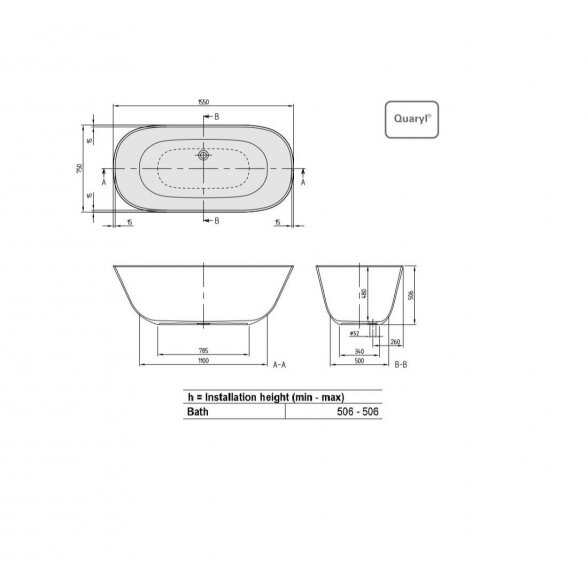 Villeroy & Boch Theano laisvai pastatoma akrilinė vonia 155x75 cm 1