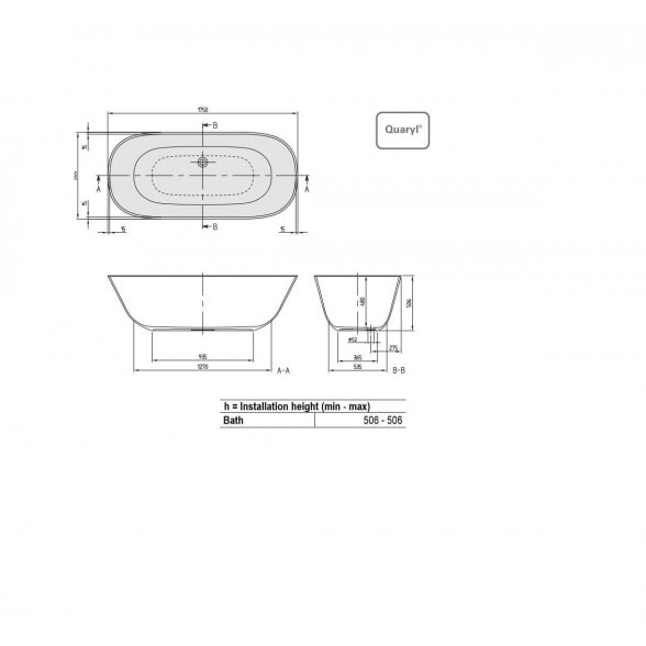 Villeroy & Boch Theano laisvai pastatoma akrilinė vonia 175x80 cm 6