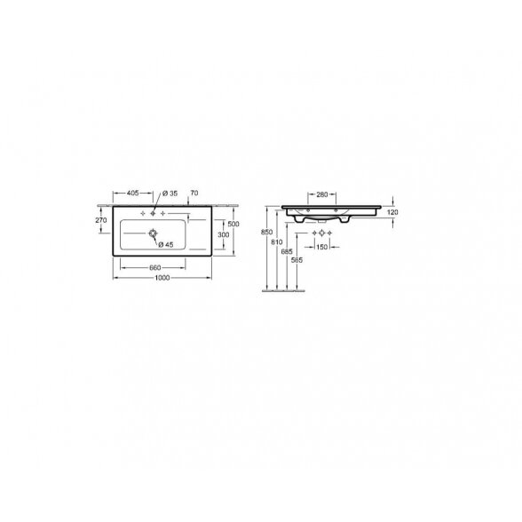 Villeroy & Boch Venticello 1000x500 baldinis/pakabinamas praustuvas kairinis 5