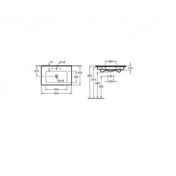 Villeroy & Boch Venticello 800x500 baldinis/pakabinamas praustuvas 7