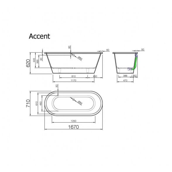 Vispool Accent 1670x710 mm lieto akmens vonia 4