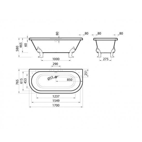 Vispool Astoria 1700x756 mm lieto akmens vonia 2