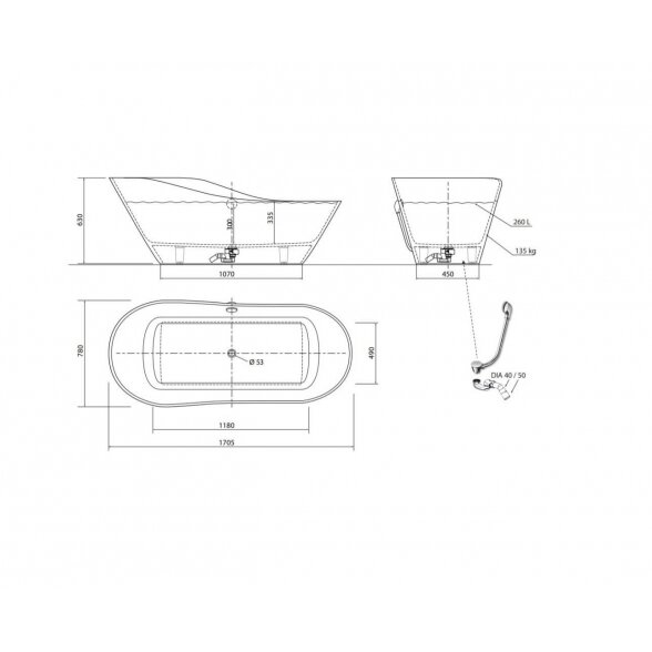 Vispool Aura Adeona 1 1705x780 mm lieto akmens vonia 4