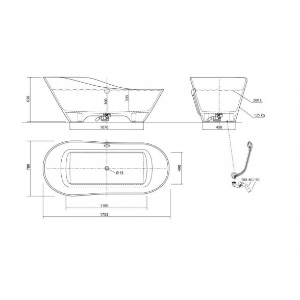 Vispool Aura Adeona 2 1705x780 mm lieto akmens vonia 5