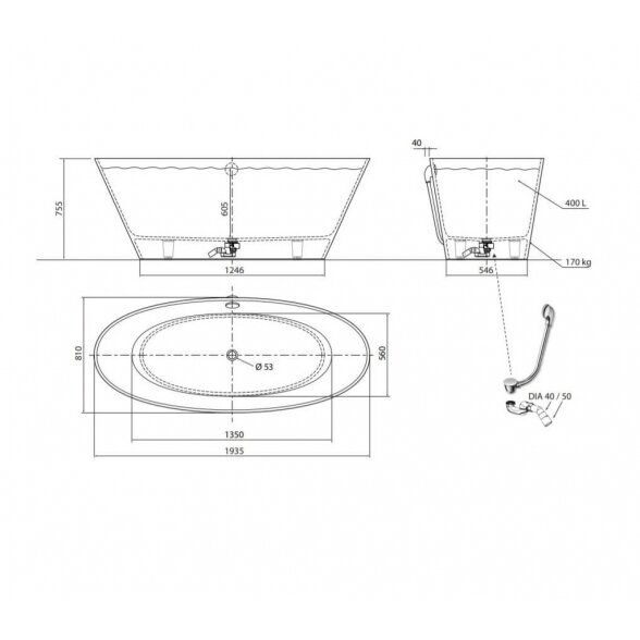 Vispool Aura Beira 1 1935x810 mm lieto akmens vonia 7