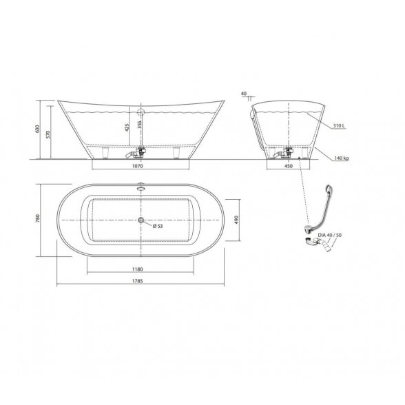 Vispool Aura Belisana 1 1785x780 mm lieto akmens vonia 6