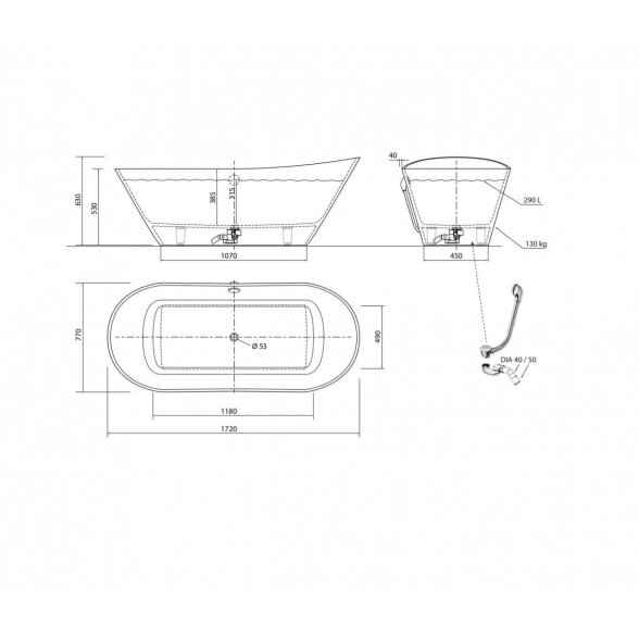 Vispool Aura Calipso 1720x770 mm lieto akmens vonia 4