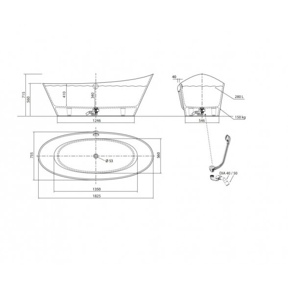 Vispool Aura Cleone 1825x735 mm lieto akmens vonia 9