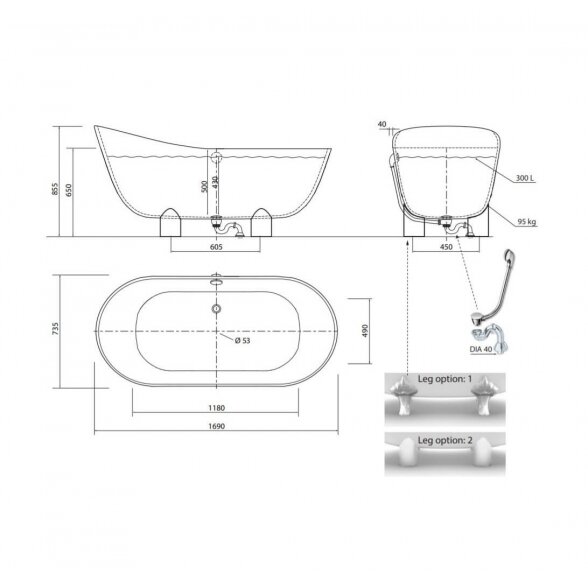 Vispool Aura Damona 2 1690x735 mm lieto akmens vonia 6