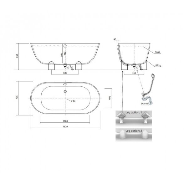 Vispool Aura Damona 3 1620x735 mm lieto akmens vonia 7