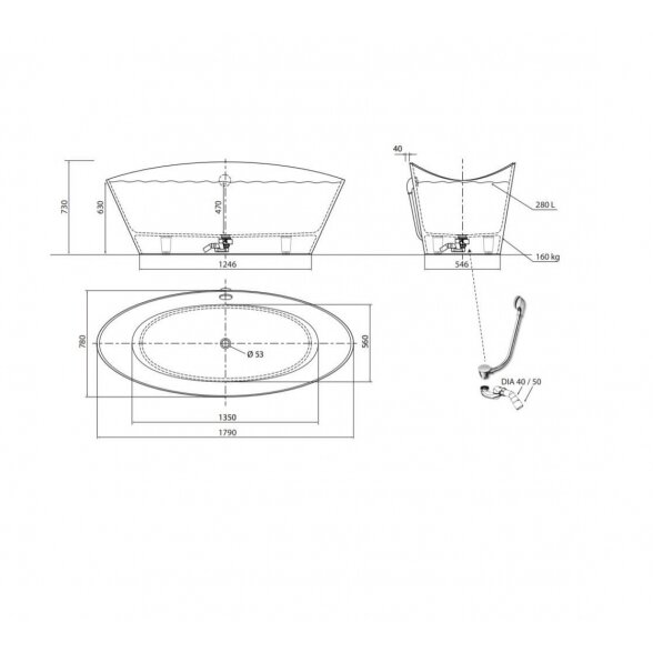 Vispool Aura Dione 1 1790x780 mm lieto akmens vonia 5