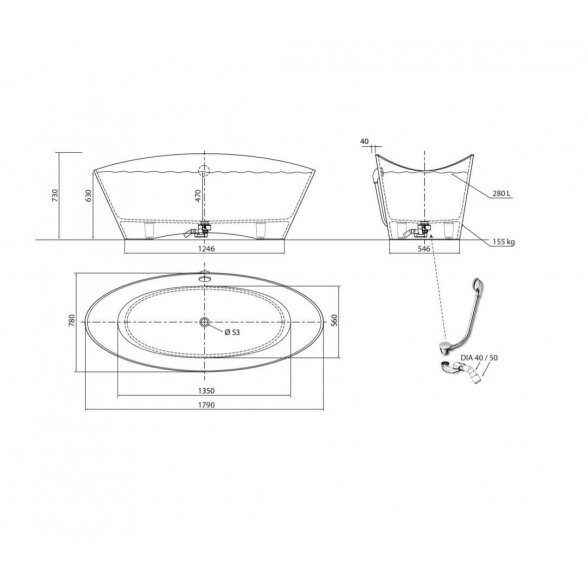 Vispool Aura Dione 2 1790x780 mm lieto akmens vonia 6