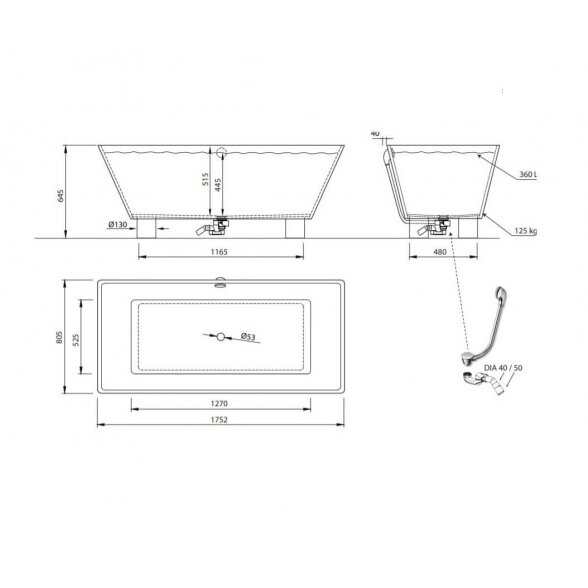 Vispool Aura Doride 1752x805 mm lieto akmens vonia 7