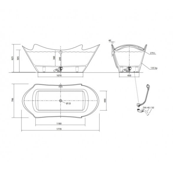 Vispool Aura Eracura 1770x786 mm lieto akmens vonia 5