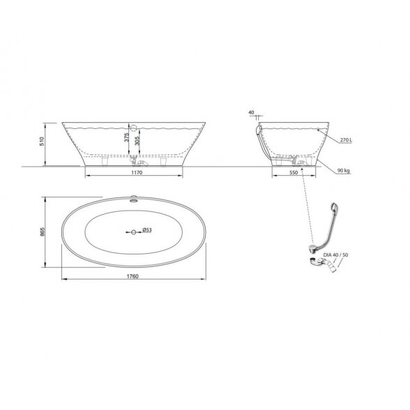 Vispool Aura Galatea 2 1760x865 mm lieto akmens vonia 4