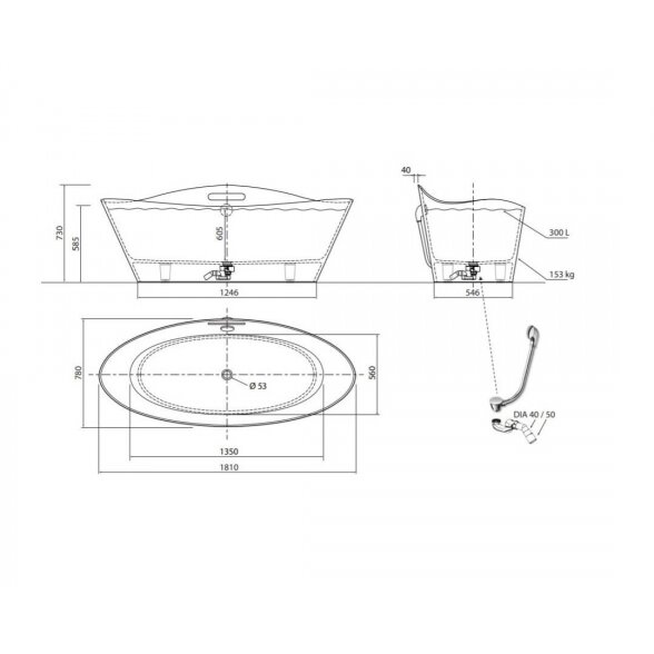 Vispool Aura Iris 2 1810x780 mm lieto akmens vonia 9