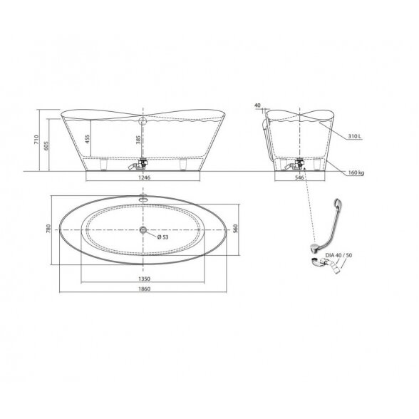 Vispool Aura Iside 1860x780 mm lieto akmens vonia 9