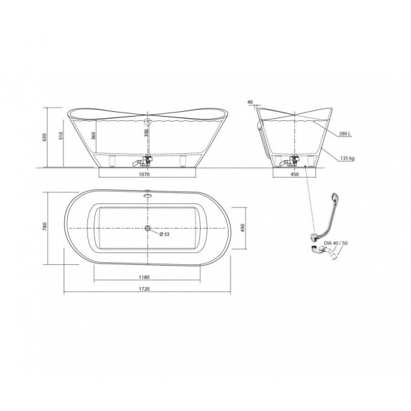 Vispool Aura Kleodora 1720x780 mm lieto akmens vonia 4