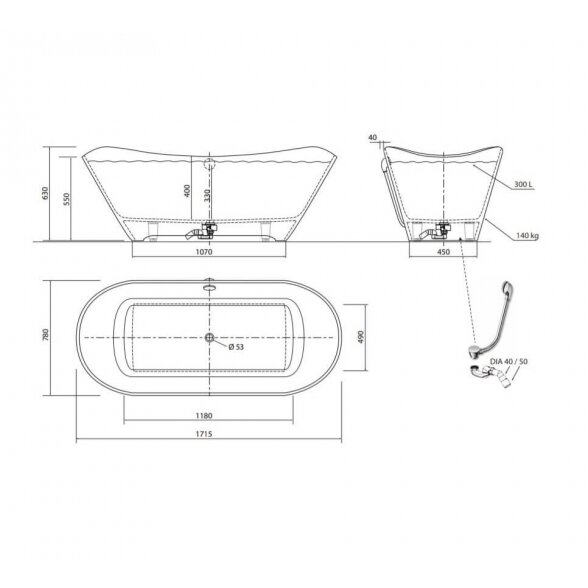 Vispool Aura Lante 2 1715x780 mm lieto akmens vonia 4