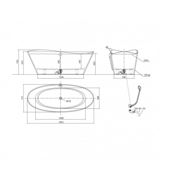 Vispool Aura Luxovio 1855x777 mm lieto akmens vonia 6