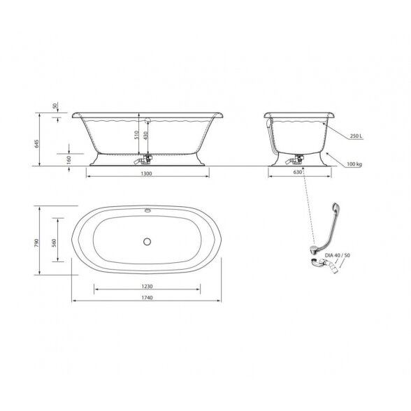 Vispool Aura Micanto 1740x790 mm lieto akmens vonia 5