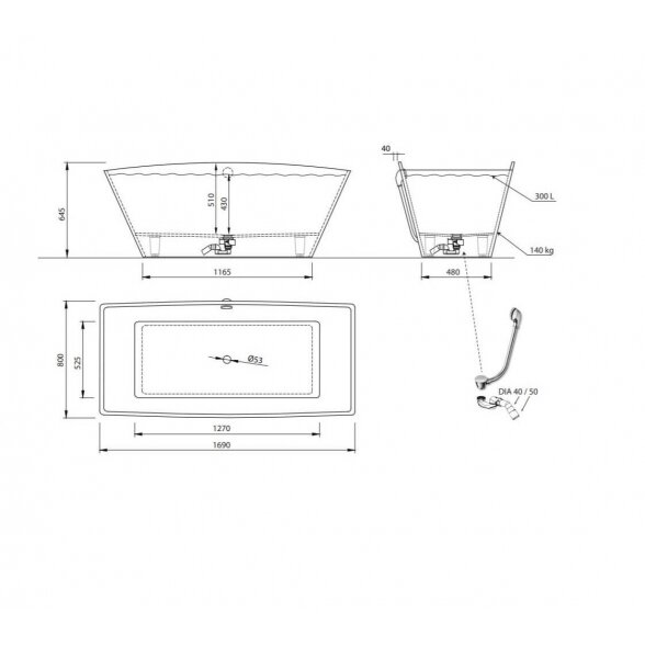 Vispool Aura Ondina 1 1690x800 mm lieto akmens vonia 10