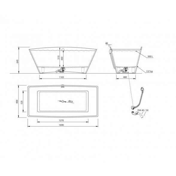 Vispool Aura Ondina 2 1690x800 mm lieto akmens vonia 9