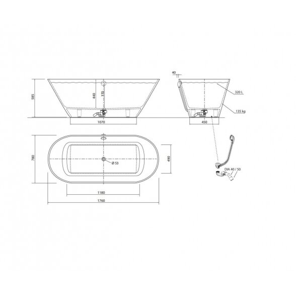 Vispool Aura Ornea 2 1760x780 mm lieto akmens vonia 6