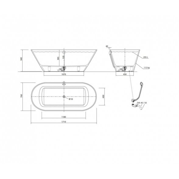 Vispool Aura Ornea 3 1710x760 mm lieto akmens vonia 6