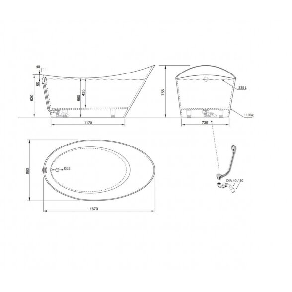 Vispool Aura Proteus 1670x860 mm lieto akmens vonia 4