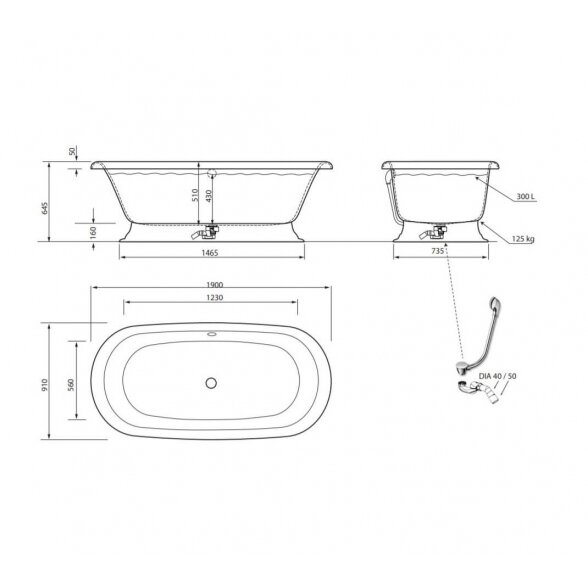 Vispool Aura Recanto 1900x910 mm lieto akmens vonia 5